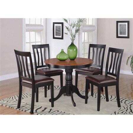 East West Furniture 3 -Piece Antique Round Kitchen 36 in. Table and 2 Chairs with Faux Leather seat ANTI3-BLK-LC